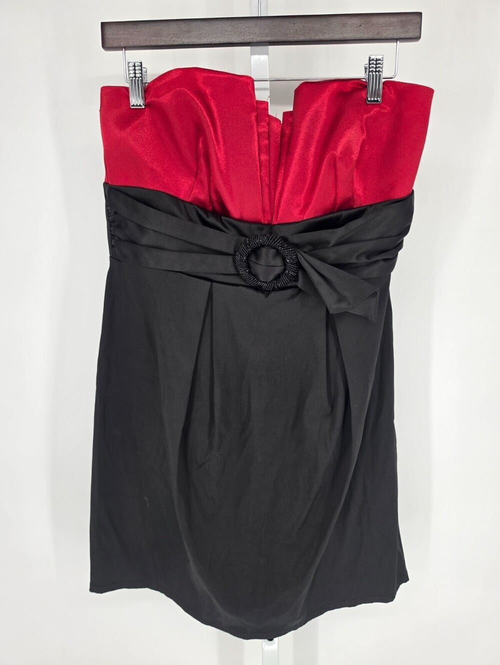 Vtg Y2K Trixxi Juniors Sz 13 Strapless Formal Dress Red Black Satin Formal